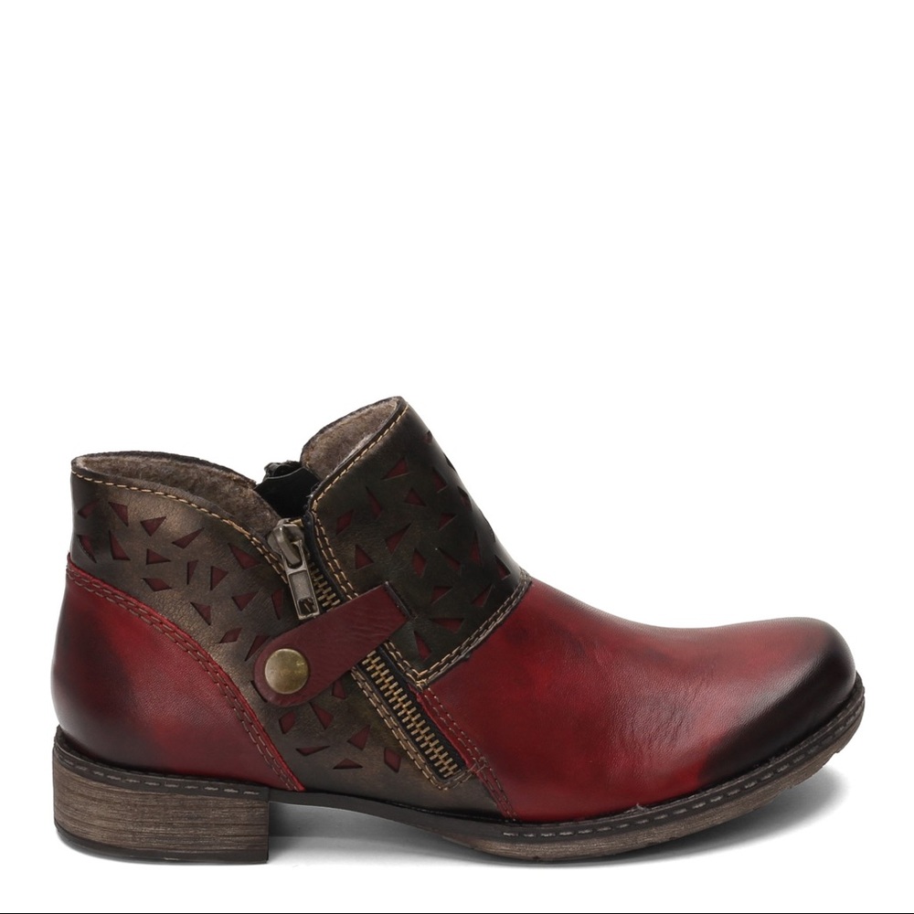 Women's Remonte, Red and Black Leather Ankle Boot D4976